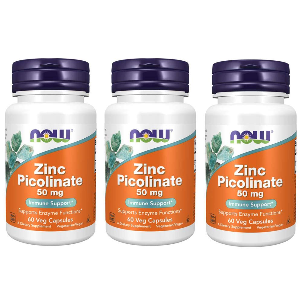 NOW Foods Zinc Picolinate 50mg bottle front view for daily wellness routine.