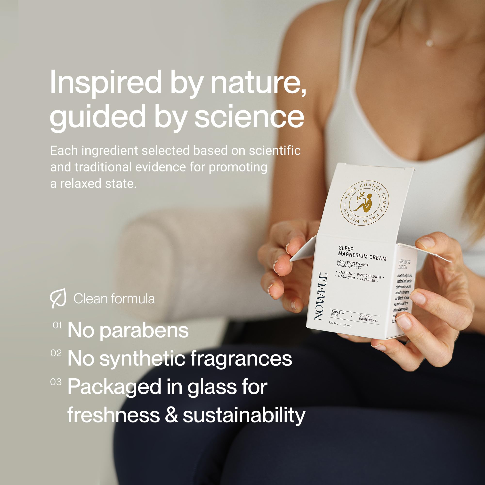 Nowful Sleep Aid Cream application on skin during nightly routine