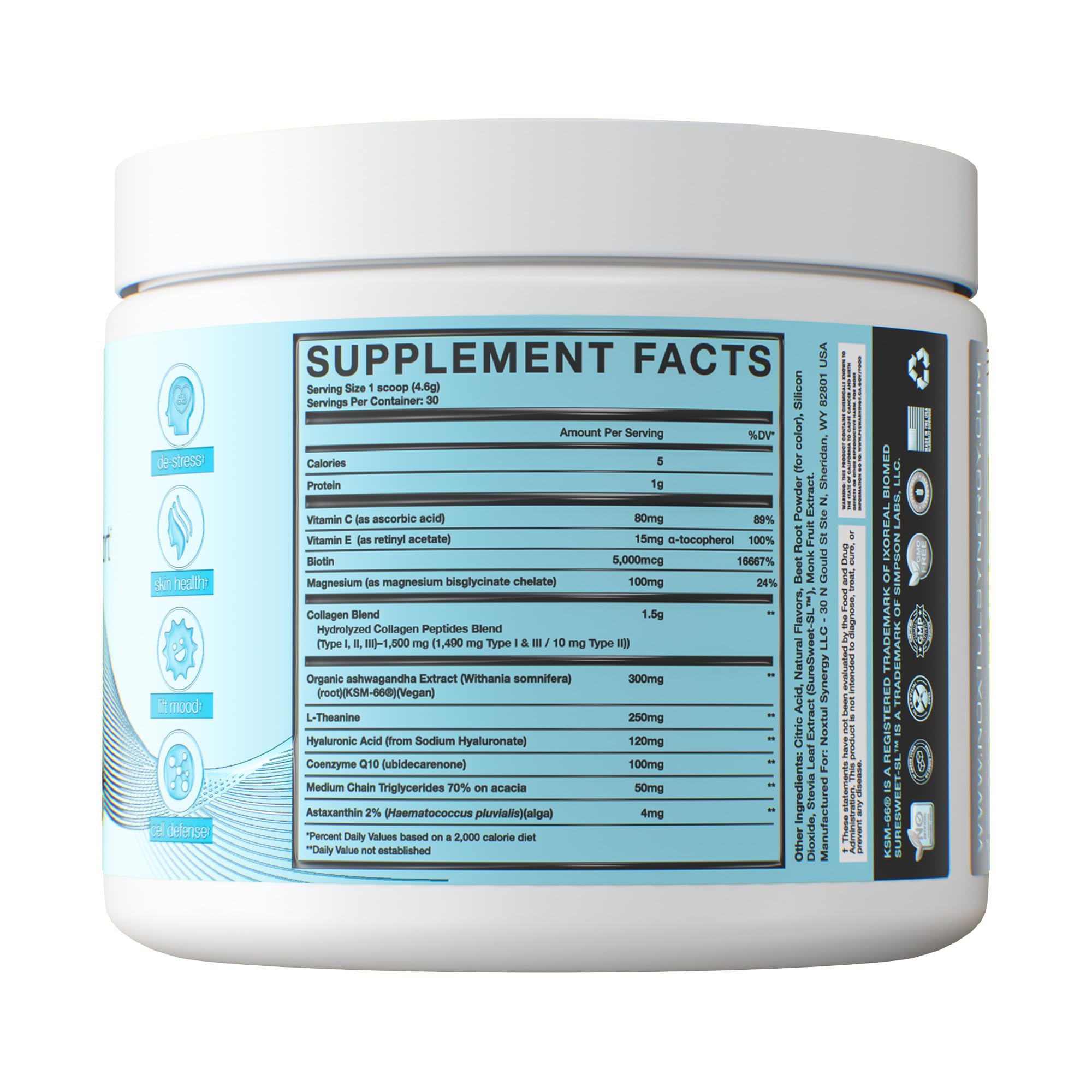 Noxtul CalmGlo+ keto-friendly formula emphasizes sugar-free, gluten-free benefits.