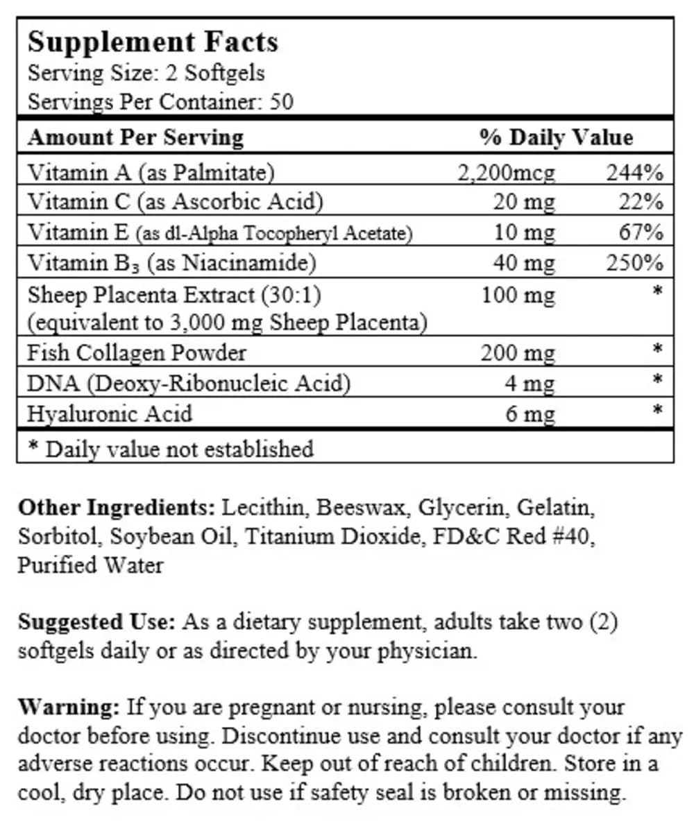 Nu-Health Sheep Placenta Complex capsules on a clean tray highlighting convenient, high-quality formula.