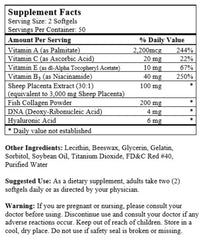 Nu-Health Sheep Placenta Complex capsules on a clean tray highlighting convenient, high-quality formula.