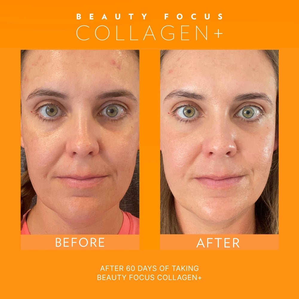Nu Skin Beauty Focus Collagen+ label closeup highlights marine collagen and lutein basics