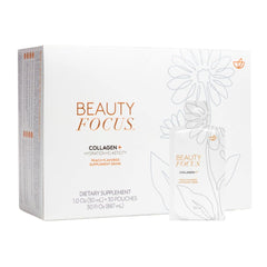 Nu Skin Beauty Focus Collagen+ packet front boosts convenient daily skin support