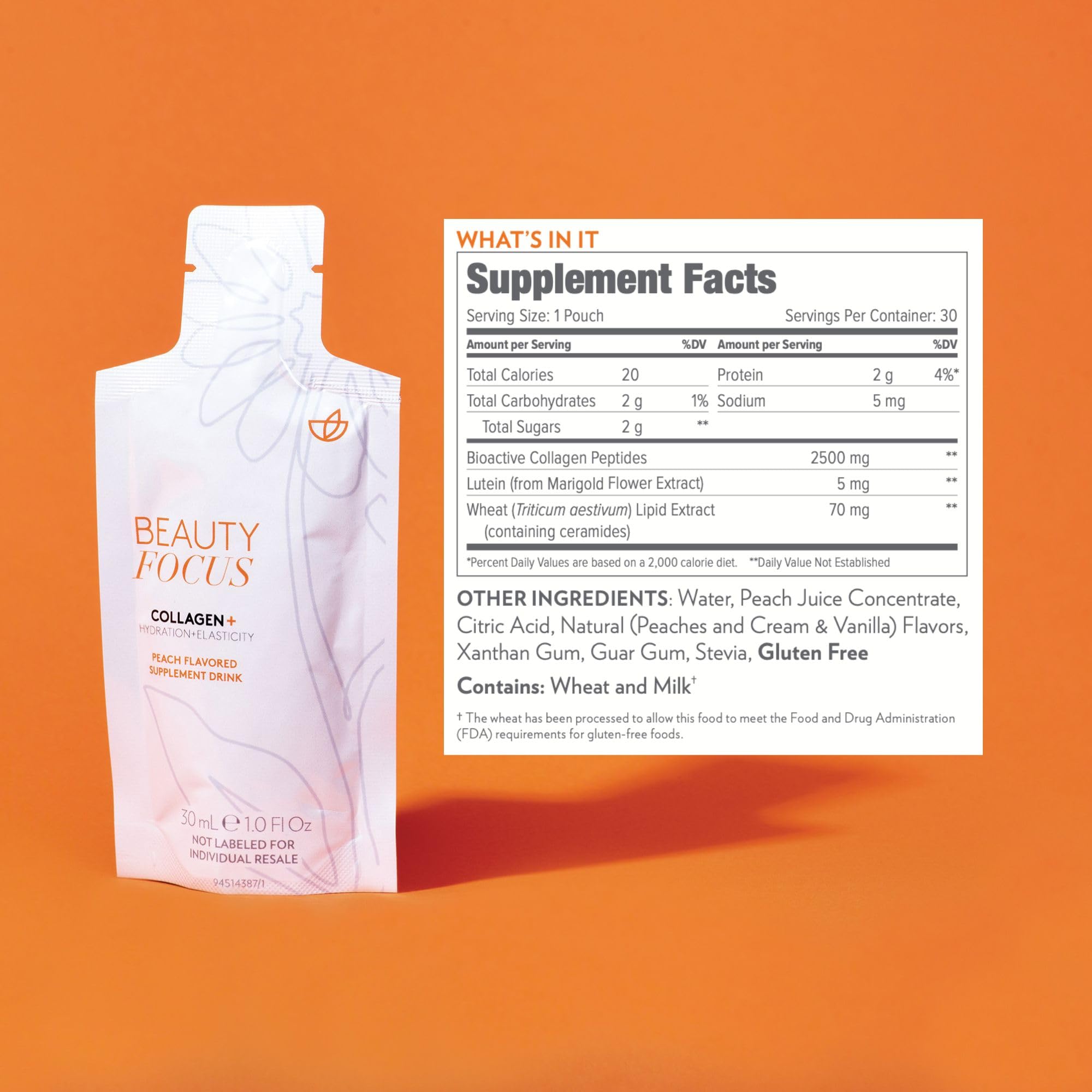 Nu Skin Beauty Focus Collagen+ strawberry bottle hero conveys daily skin hydration potential