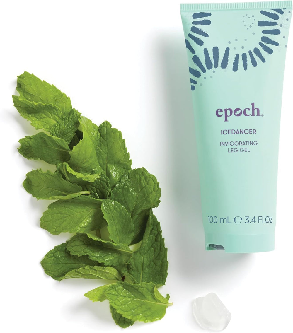 Nu Skin Epoch Ice Dancer on leg for quick cooling and rejuvenation.
