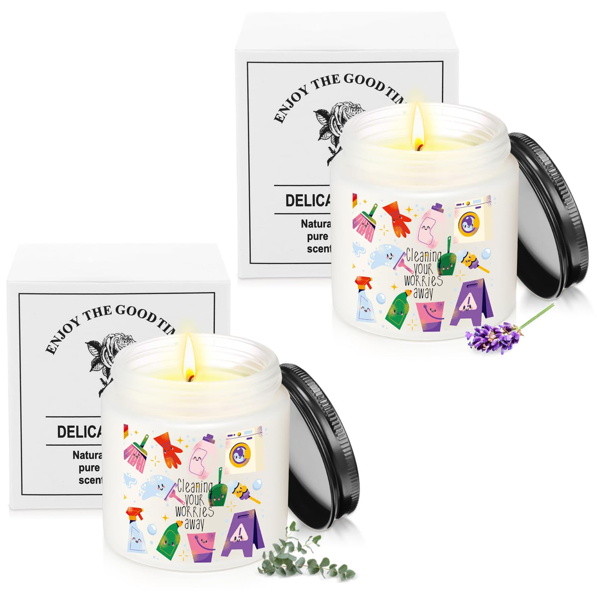 Nuanchu two-scent candles lavender and evergreen create a calming space.