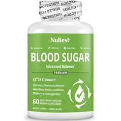NuBest Blood Sugar capsules on a clean surface ready for daily use.