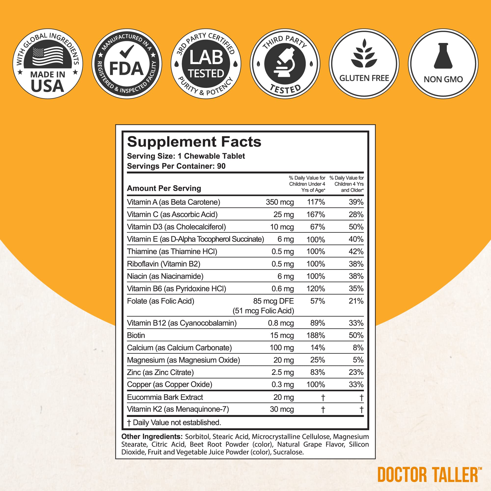 NuBest Doctor Taller Kids grape-flavor chewables for convenient daily nutrition