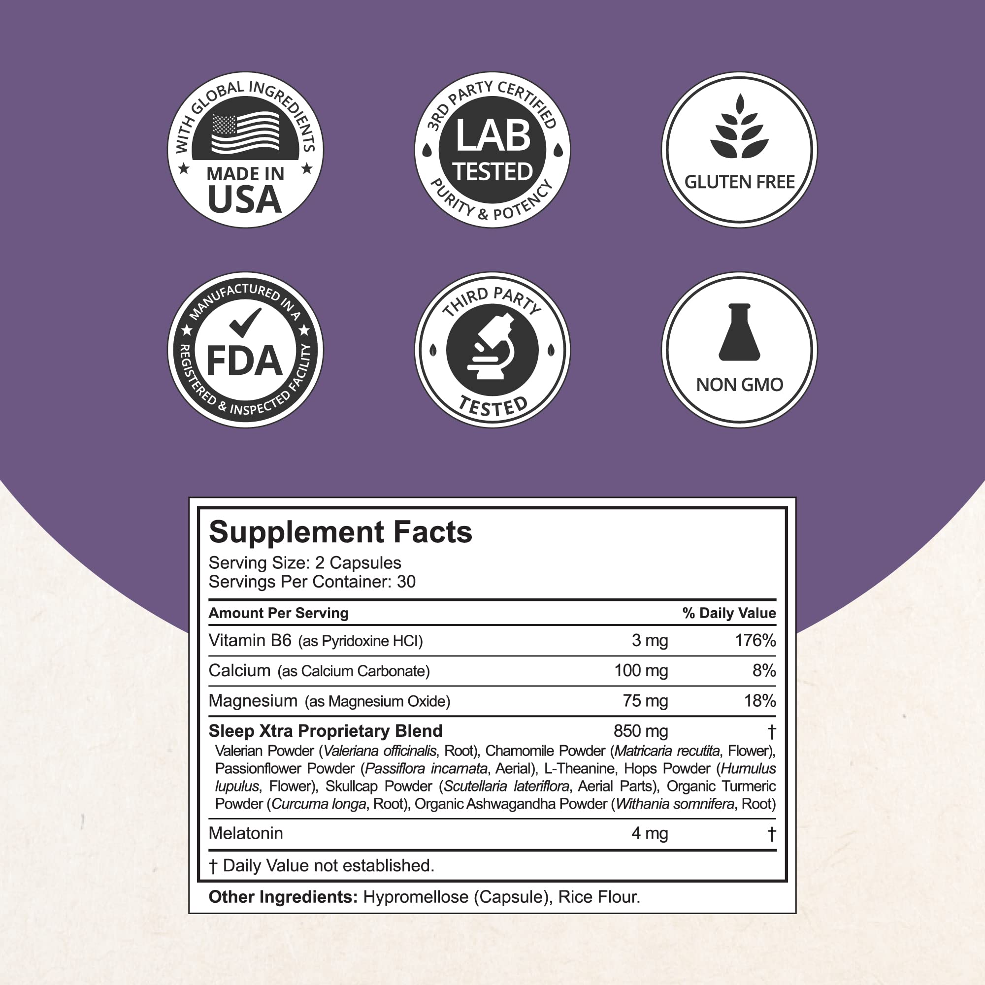 NuBest Sleep Xtra bottle label highlights vegan, allergen-free ingredients
