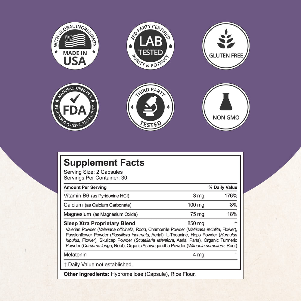 NuBest Sleep Xtra bottle label highlights vegan, allergen-free ingredients