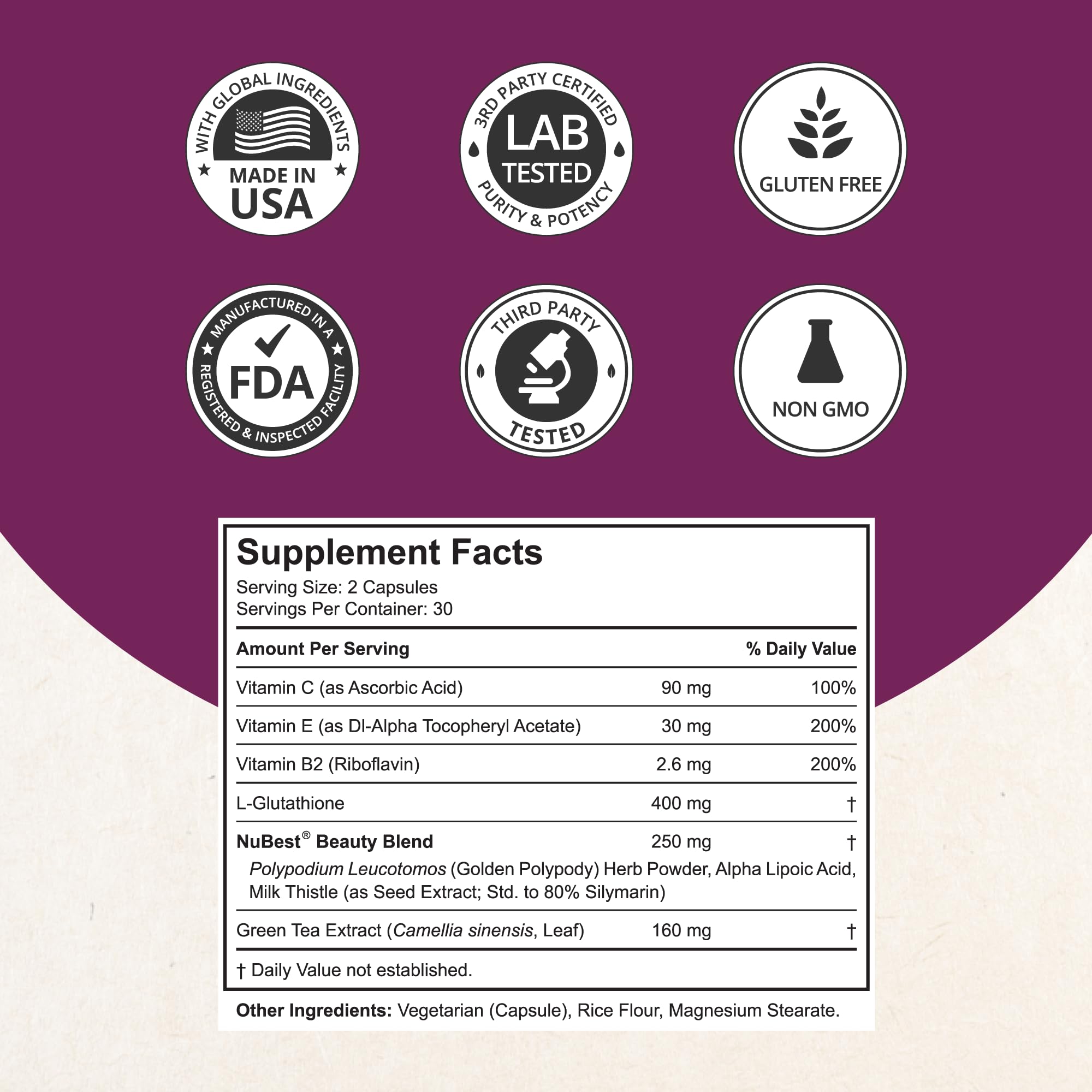 NuBest White glutathione 400mg tablets close-up highlighting convenient daily capsules