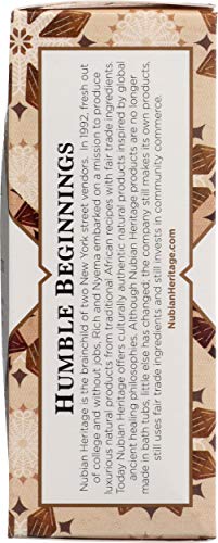 Nubian Heritage bar soap ingredients close-up – shea butter and botanicals for skin care.