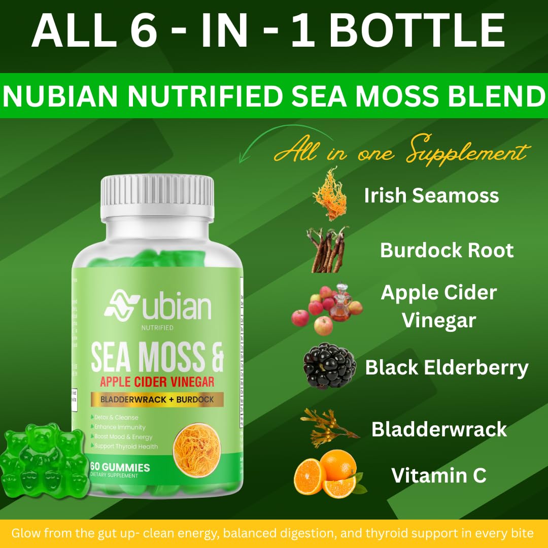 NUBIAN NUTRIFIED Sea Moss Gummies ingredients with bladderwrack and burdock for daily nutrition