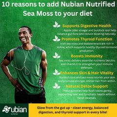 NUBIAN NUTRIFIED Sea Moss Gummies vegan gluten-free label communicates plant-based convenience