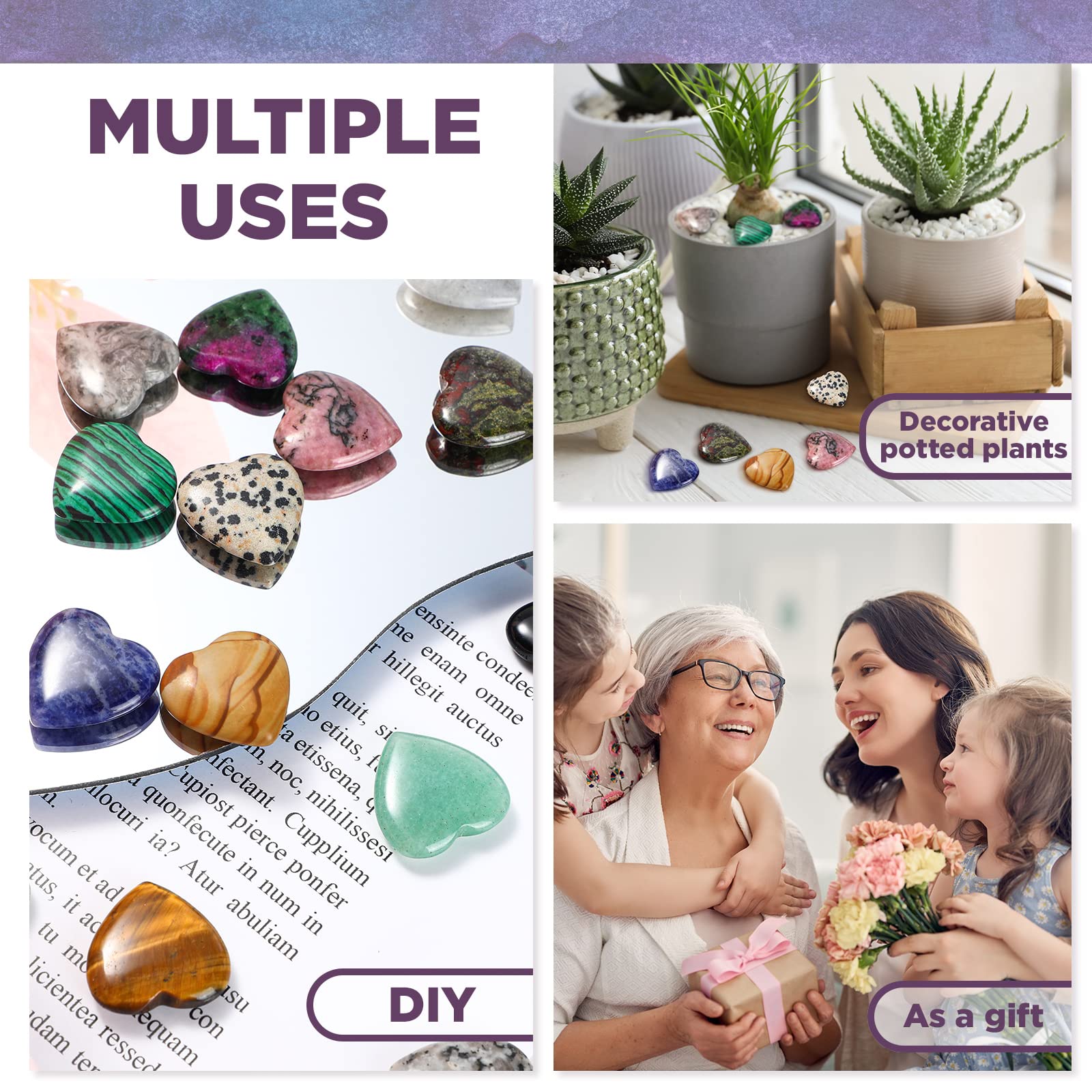 Nuenen color-varied heart crystals ideal for chakra balancing.