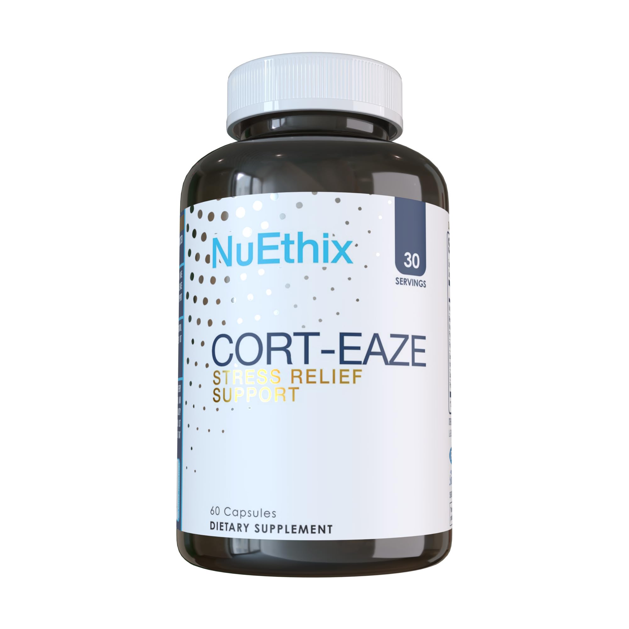 NuEthix Cort-Eaze bottle for daily cortisol support and balanced energy.