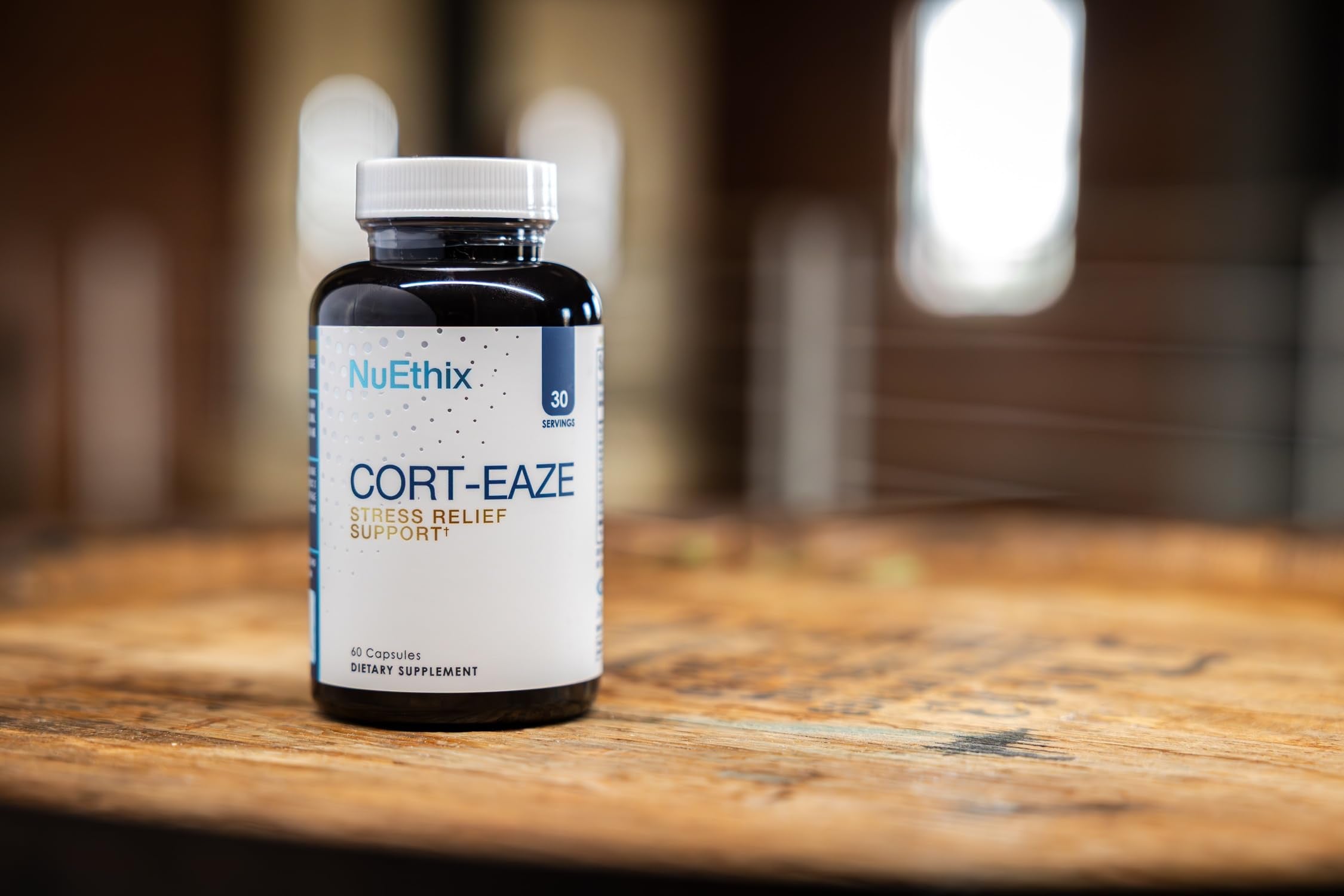 NuEthix Cort-Eaze packaging highlights Rhodiola for stress balance.