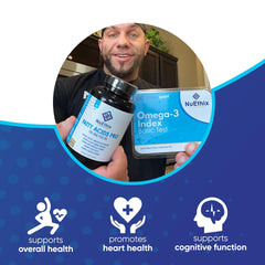 Softgel dispensing image shows convenient daily dosing from the NuEthix bottle.