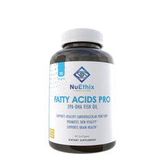 NuEthix Formulations Fatty Acids Pro EPA-DHA bottle with softgels for daily heart support.