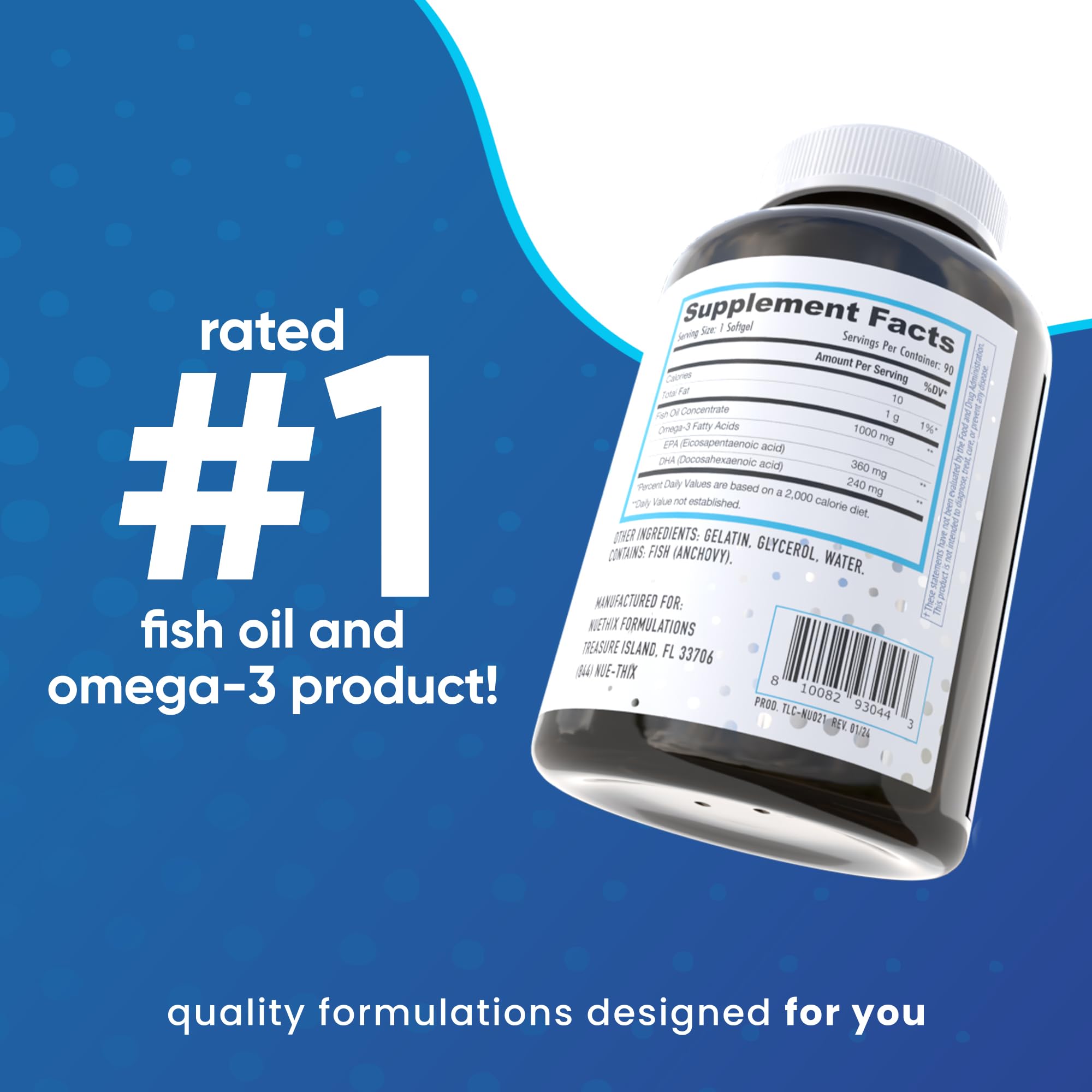 Front label of NuEthix Fatty Acids Pro highlights EPA and DHA amounts.