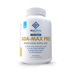 NuEthix GDA-MAX Pro bottle with capsules illustrating metabolism support.