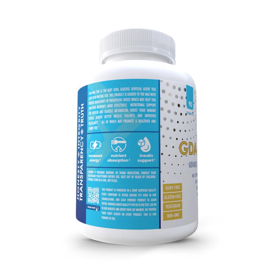 NuEthix GDA-MAX Pro label showing non-GMO and gluten-free features.