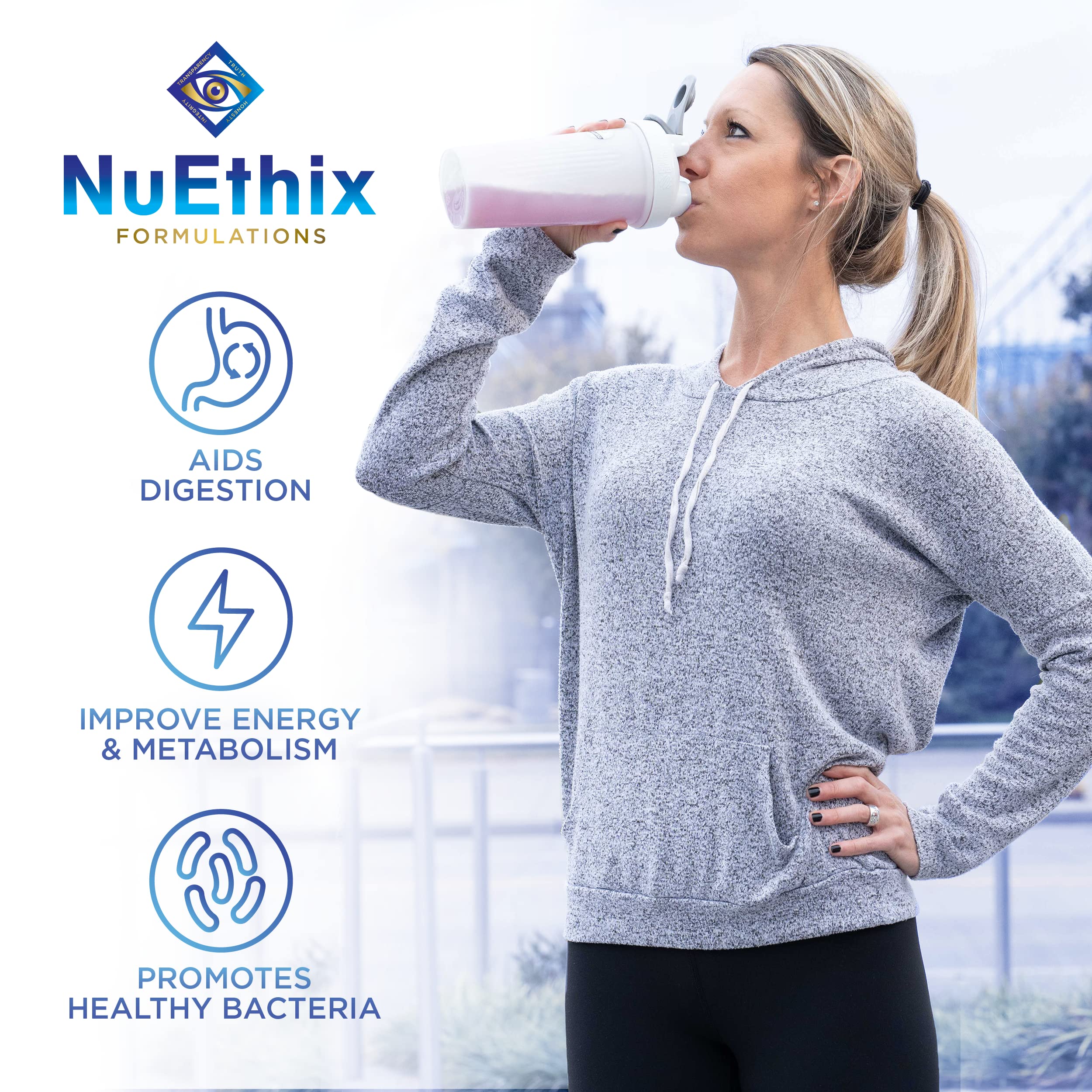 NuEthix Gourmet Greens glass of water ready for a quick mix and go