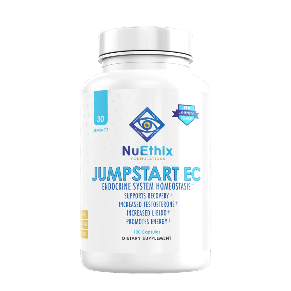 NuEthix Jumpstart EC bottle front view promotes endocrine balance for daily wellness.