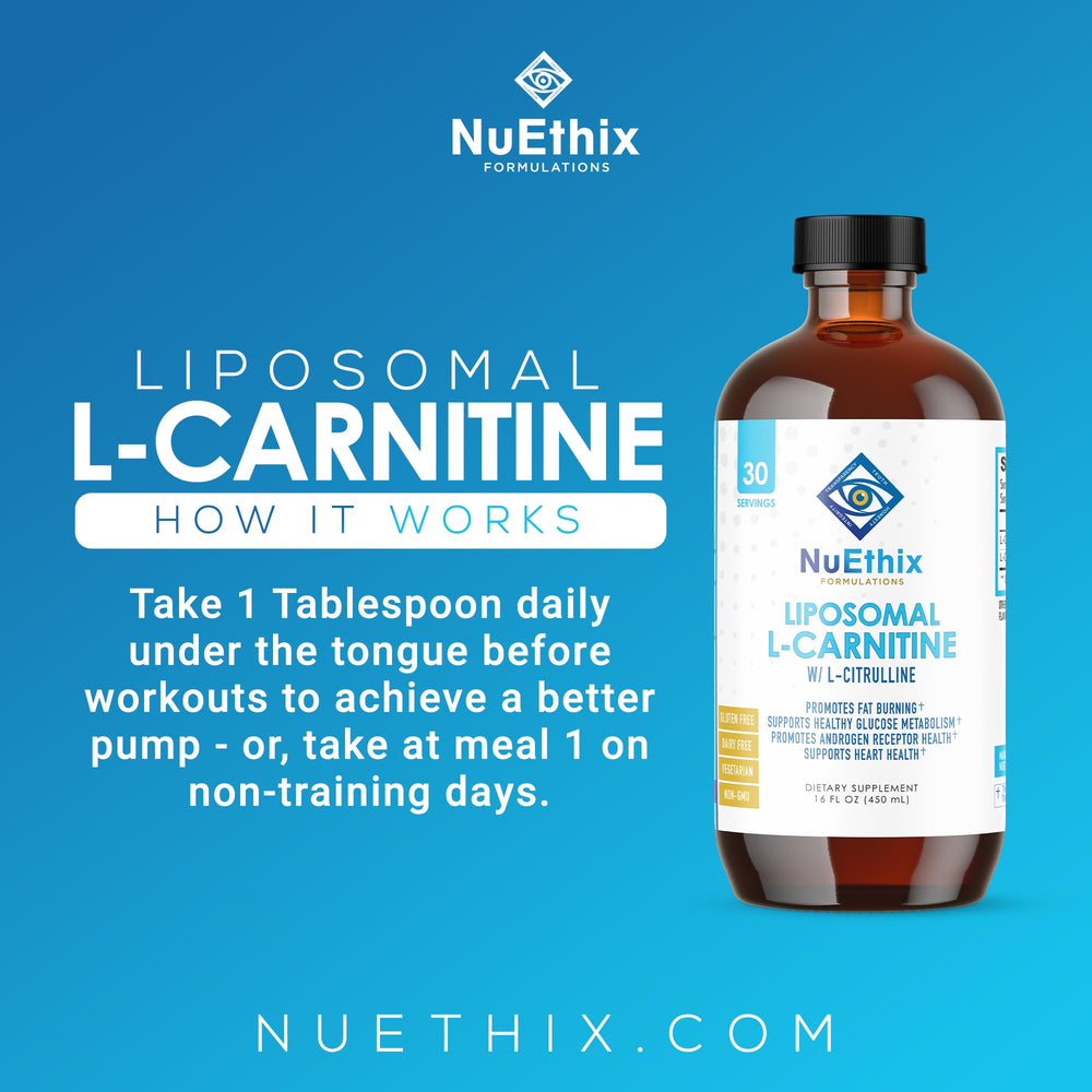 NuEthix Liposomal L-Carnitine with L-Citrulline bottle highlights nitric oxide concept