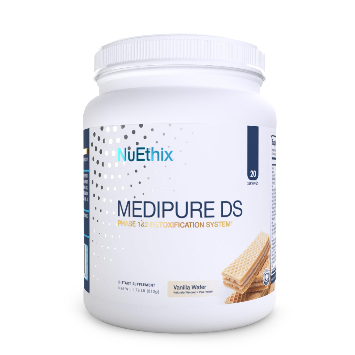 NuEthix Medipure DS bottle with vanilla wafer flavor for gentle detox support.