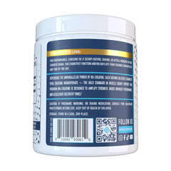 NuEthix Nu-Creatine Pure Monohydrate label closeup emphasizes purity and USA-made quality.