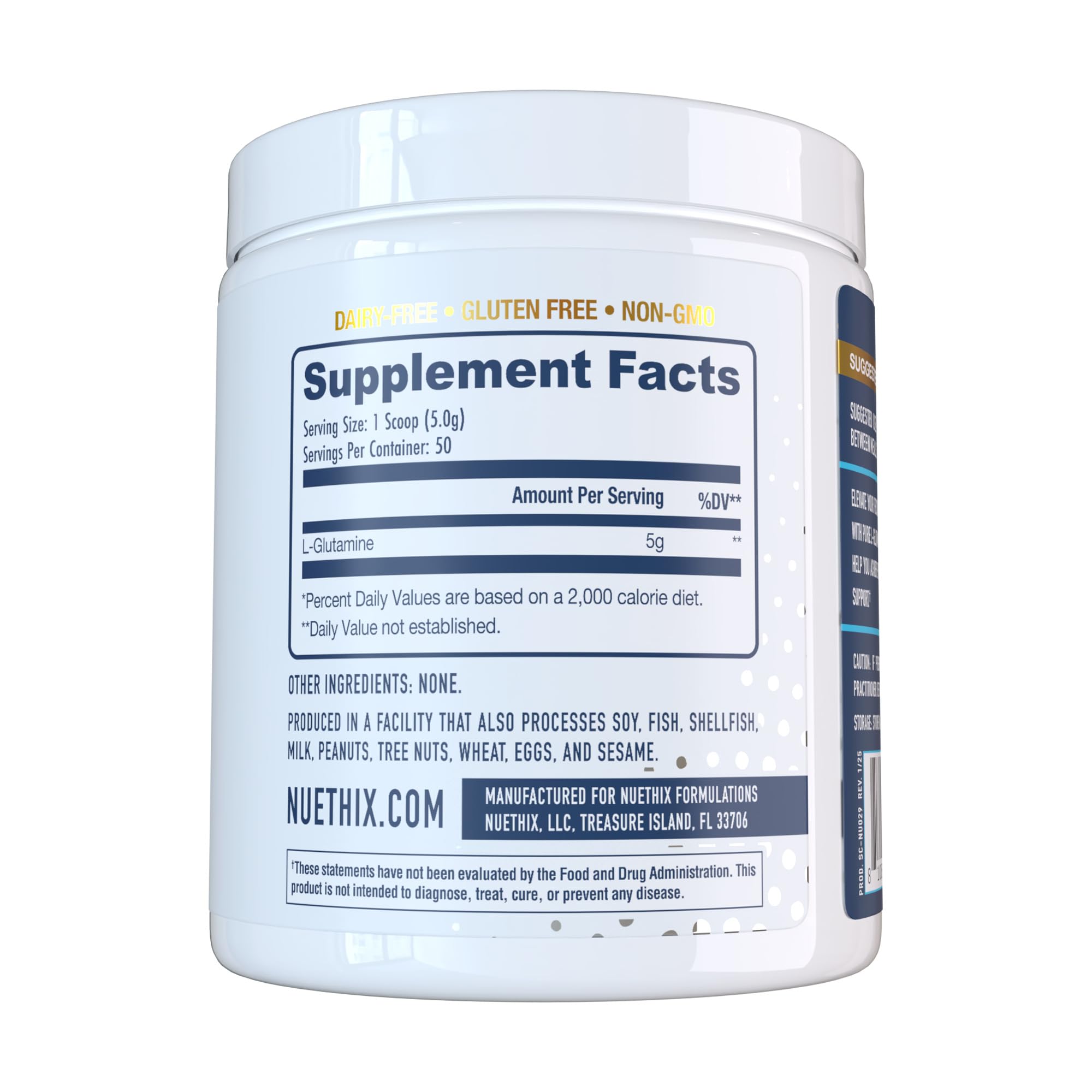 NuEthix Nu-Glutamine scoop beside the jar for easy dosing.