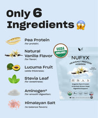 NUFYX Heavenly Protein Powder blend in a glass of creamy milkshake
