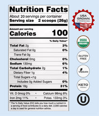 NUFYX Heavenly Protein Powder ingredient list—minimal organic ingredients for clean nutrition.