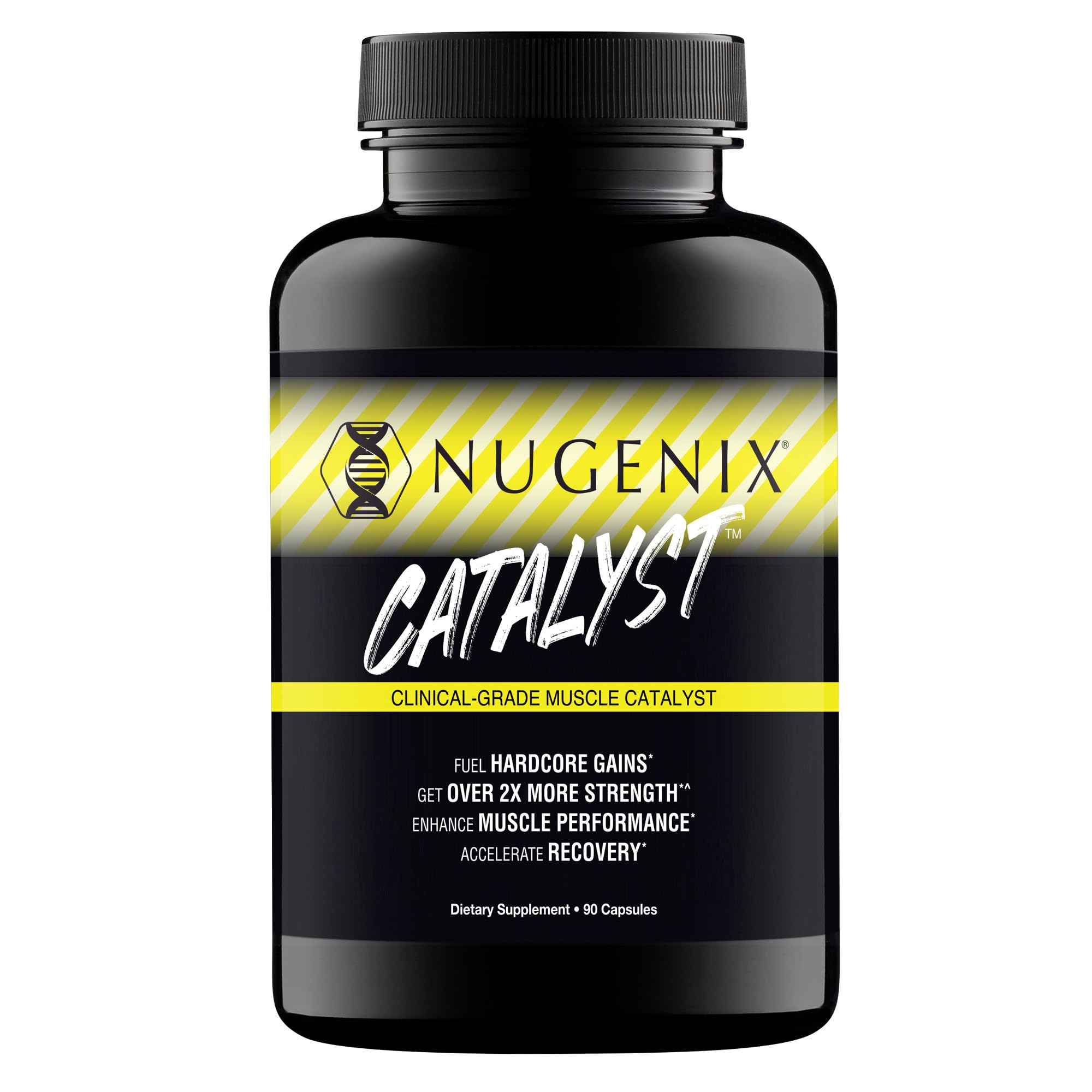 Nugenix Catalyst bottle front highlighting premium performance support for workouts