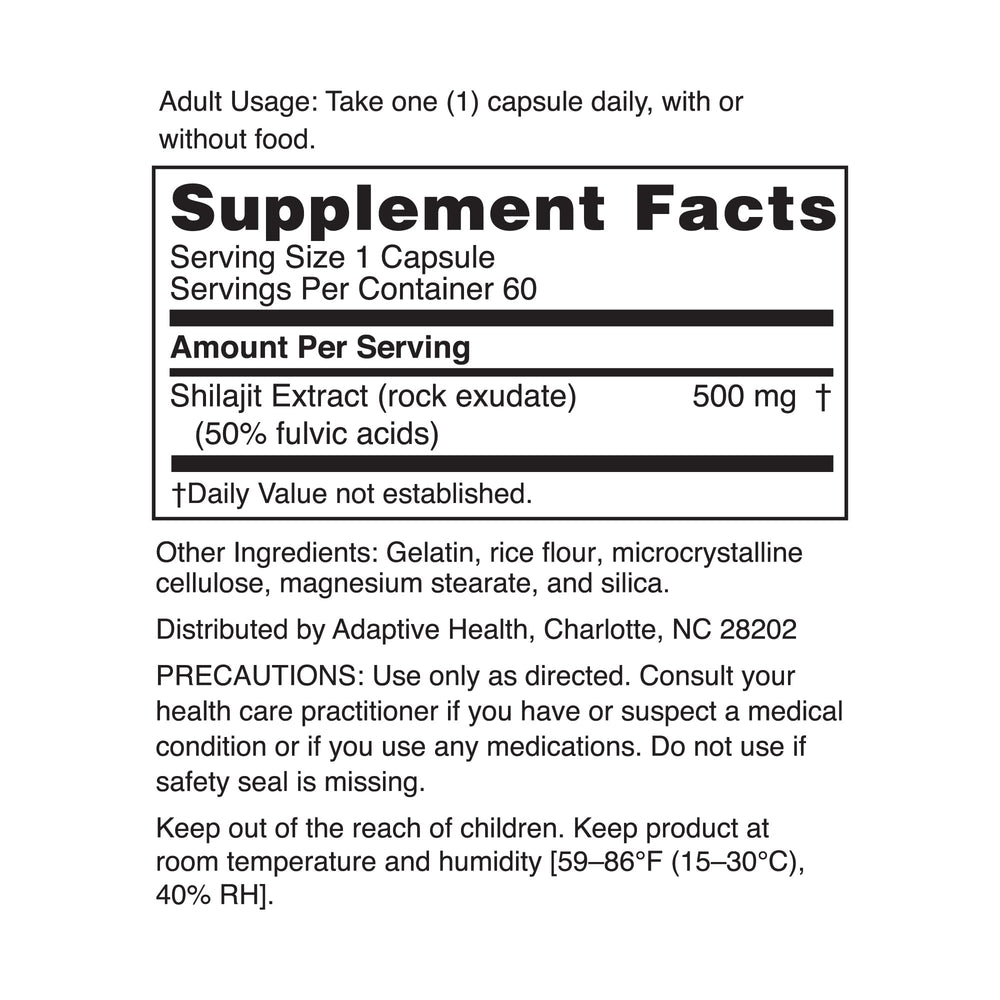 Nugenix Essentials Shilajit capsules closeup showing 500 mg potency and capsule texture