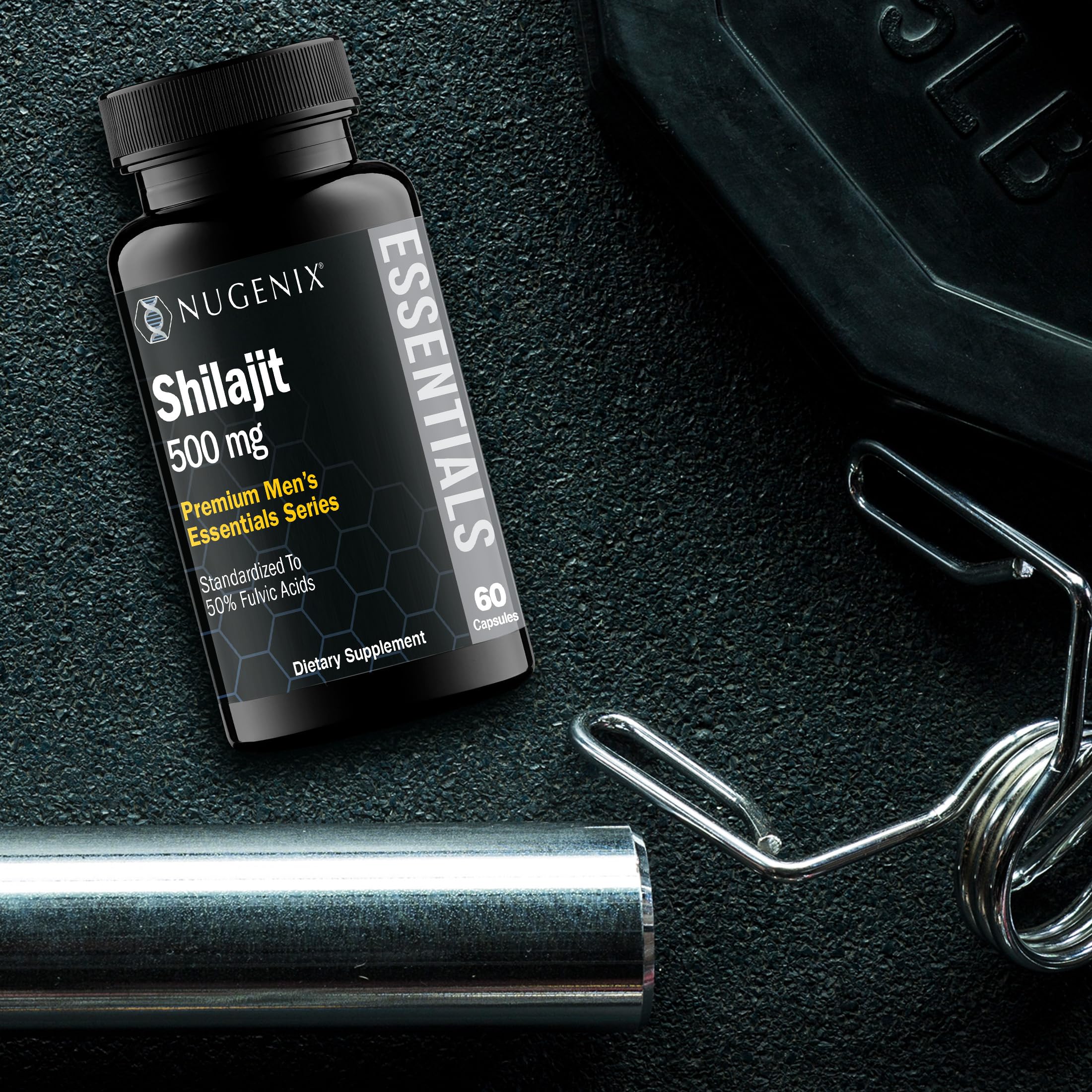 Nugenix Essentials Shilajit label ingredients, transparent details for confident daily use