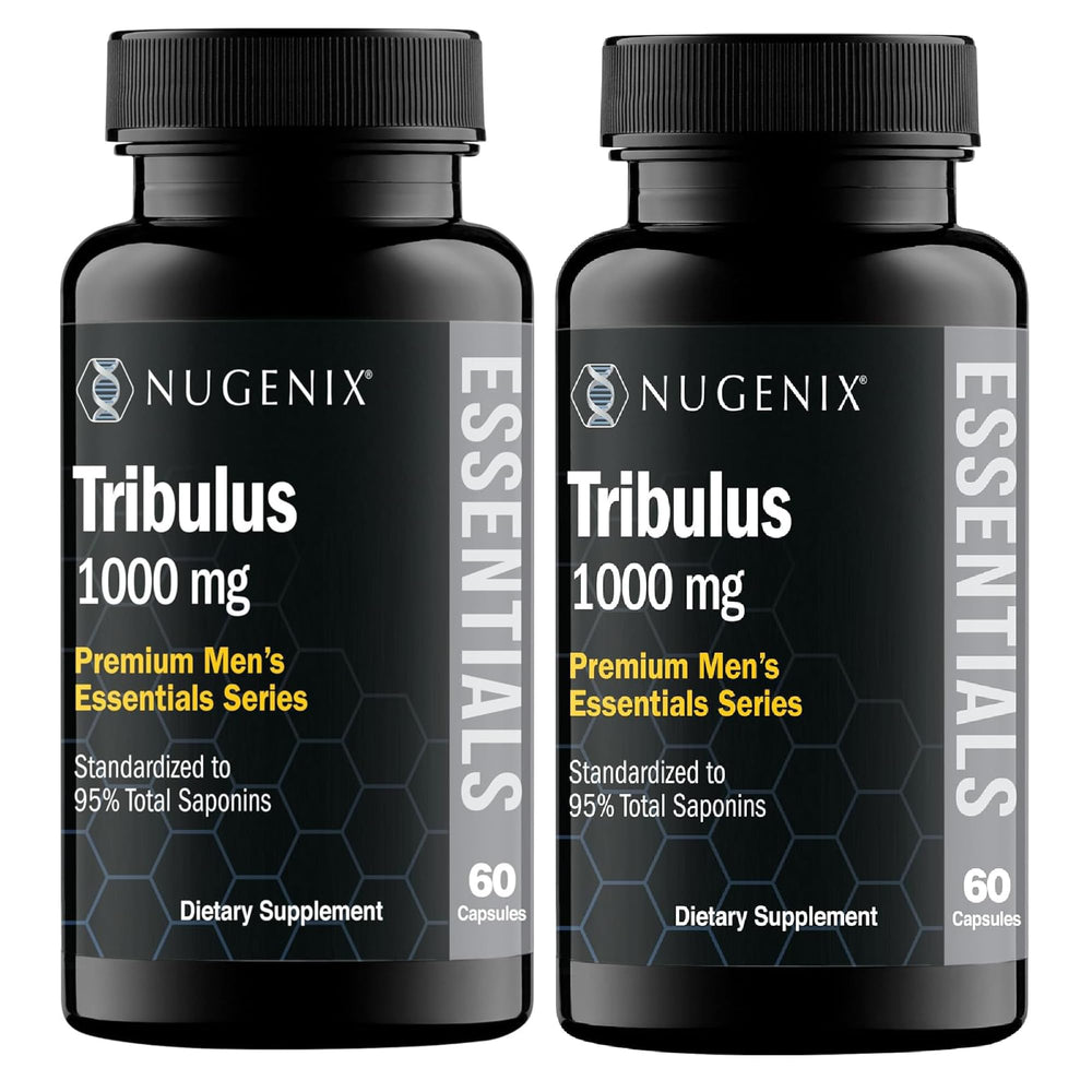 Nugenix Essentials Tribulus Terrestris bottle with 120 capsules for daily wellness support.