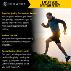 Nugenix Essentials Tribulus packaging showcasing gluten-free and GMO-free formulation details.