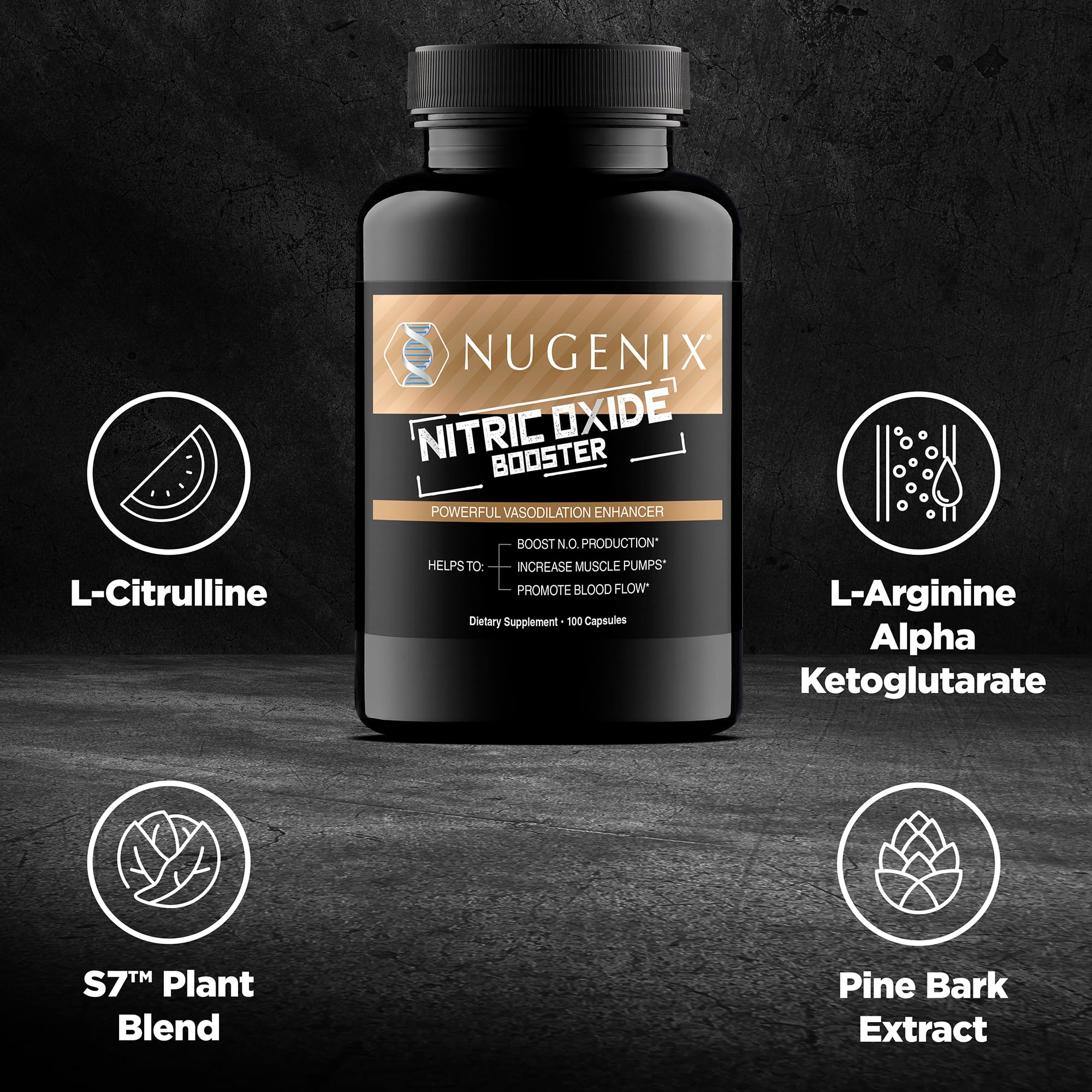 Nugenix Nitric Oxide Booster pine bark extract close-up emphasizes ingredient quality.