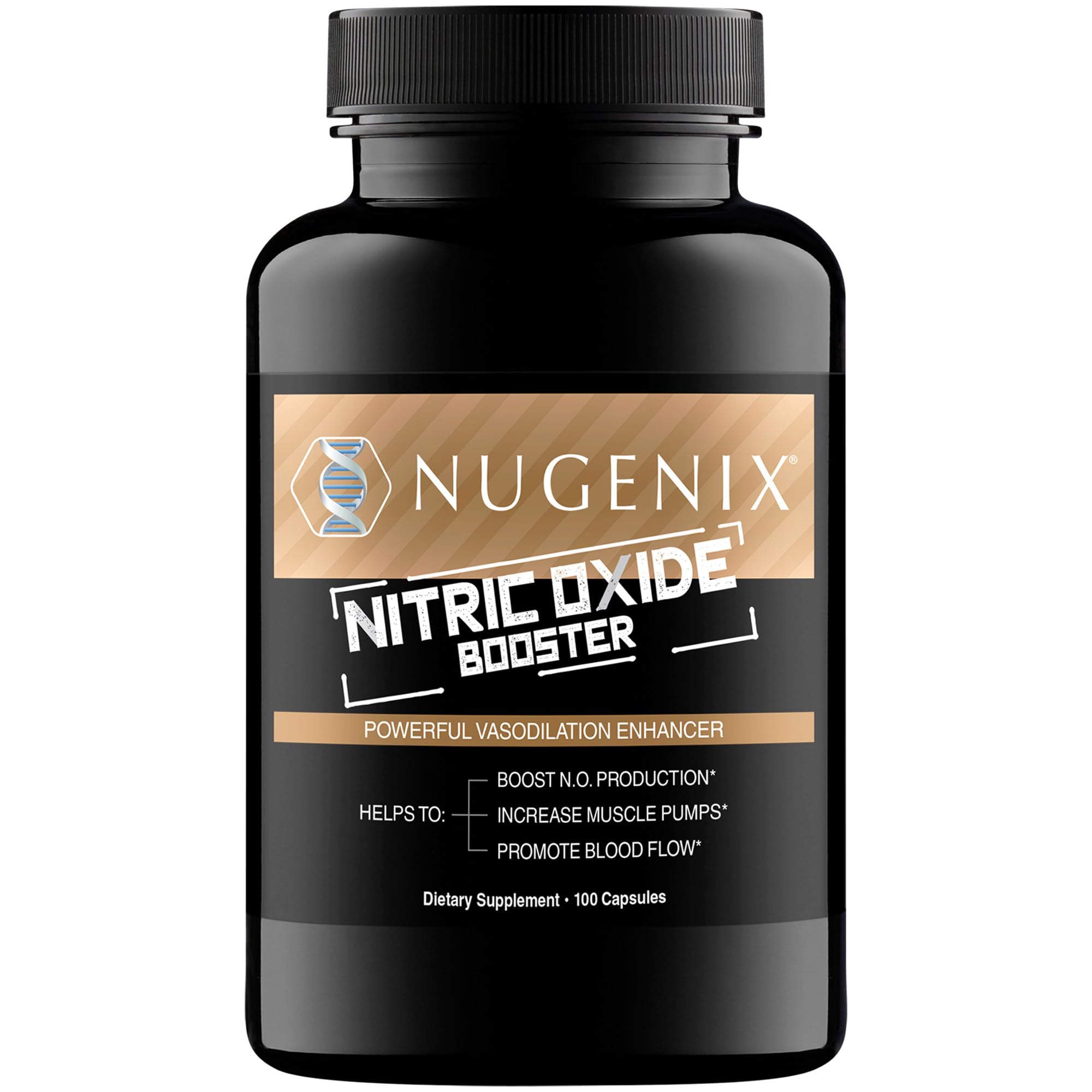 Nugenix Nitric Oxide bottle front, premium NO booster for potential blood flow support