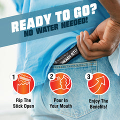 Nugenix Ready Stix dissolving on tongue to deliver quick, easy intake.
