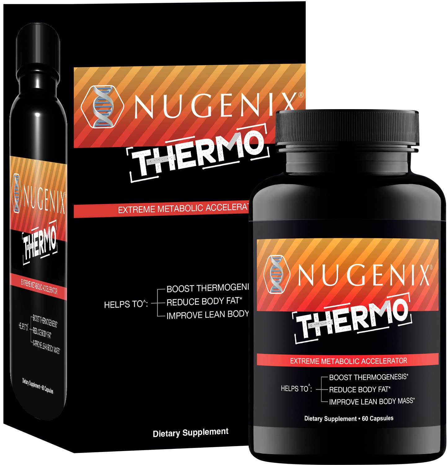 Nugenix Thermo bottle label close-up highlighting trademarked ingredients