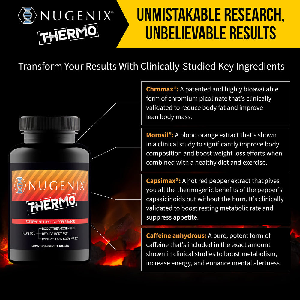 Nugenix Thermo bottle beside a glass and gym gear for active use