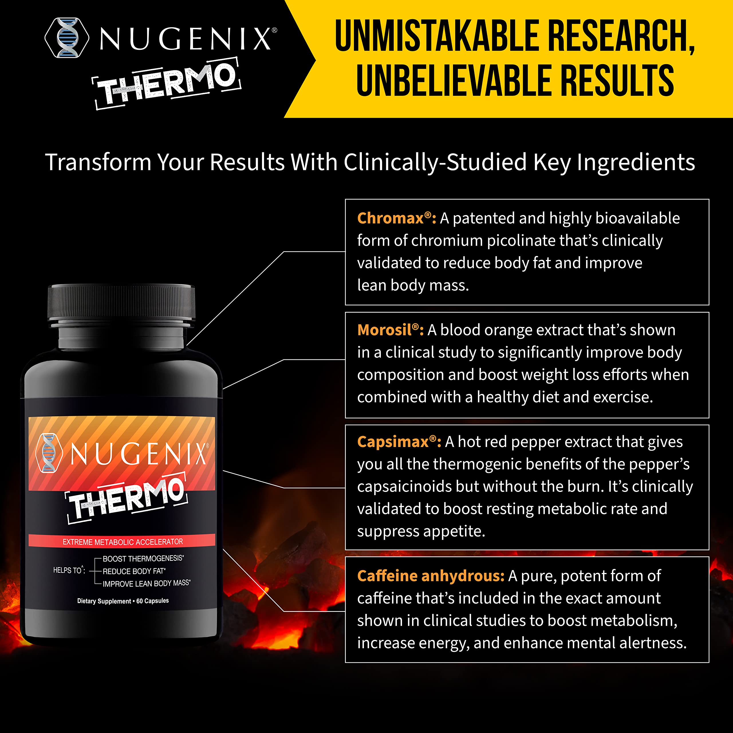 Nugenix Thermo packaging box communicates a complete metabolic accelerator.