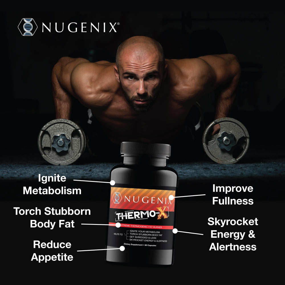 Nugenix Thermo-X box and bottle together on countertop premium packaging and branding