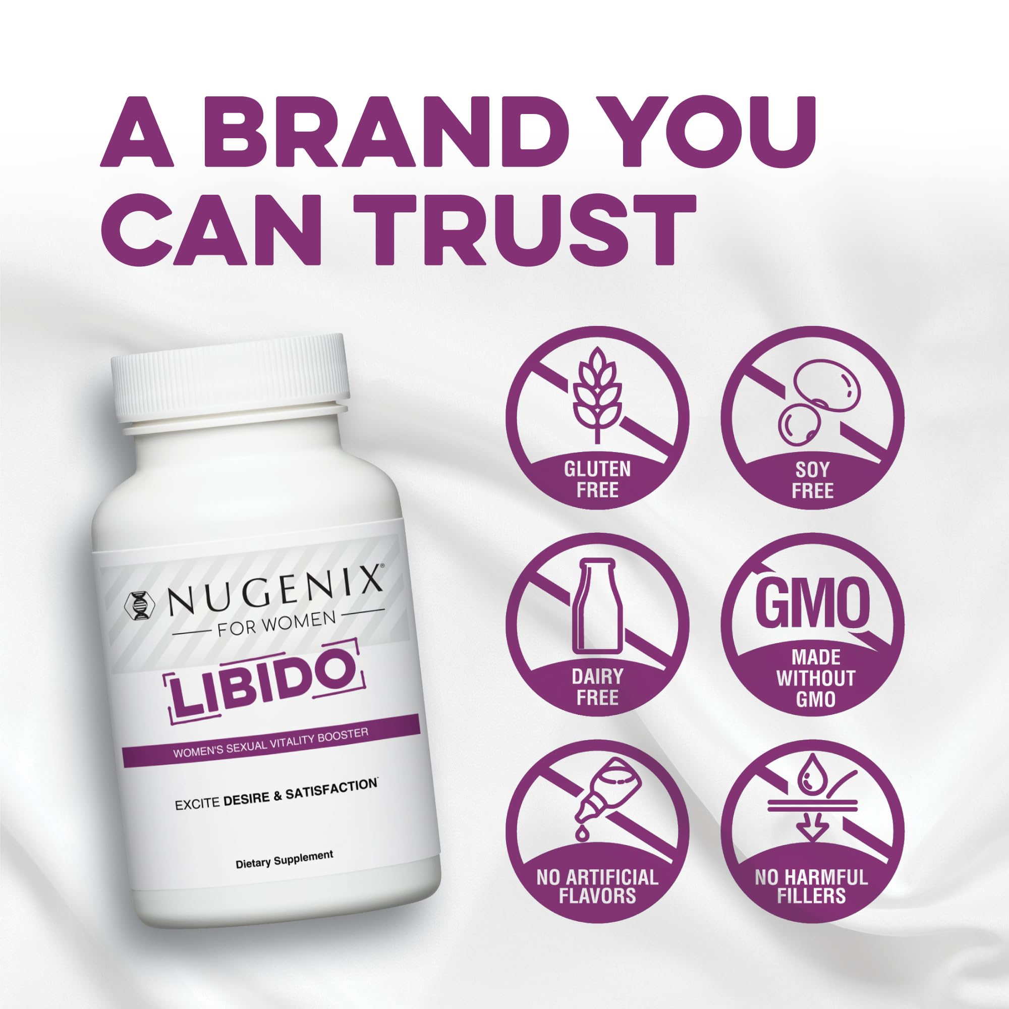 Nugenix Women's Libido bottle with glass of water suggests easy daily routine