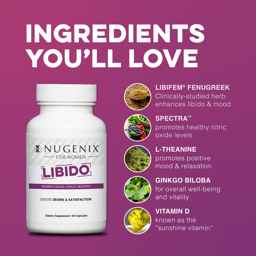 Nugenix Women's Libido capsules closeup ready for daily use