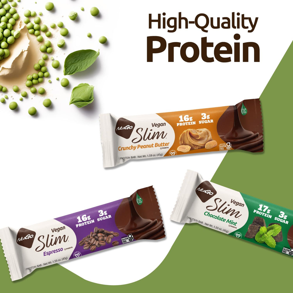 NuGo Slim bar on keto-friendly board with coffee.