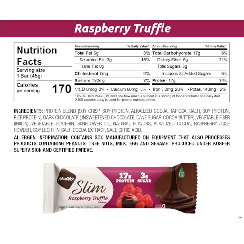 NuGo Slim bar unwrap close-up highlighting low sugar and gluten-free ingredients.